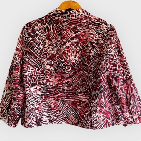 Ruby Rd Animal Print with Sheer Cutouts Jacket Business Casual Red Plus Size 14 - Picture 2 of 7